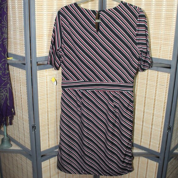 Downeast Deep Red, Black, & White Diagonal Striped Scoop Neck Dress - Picture 3 of 5